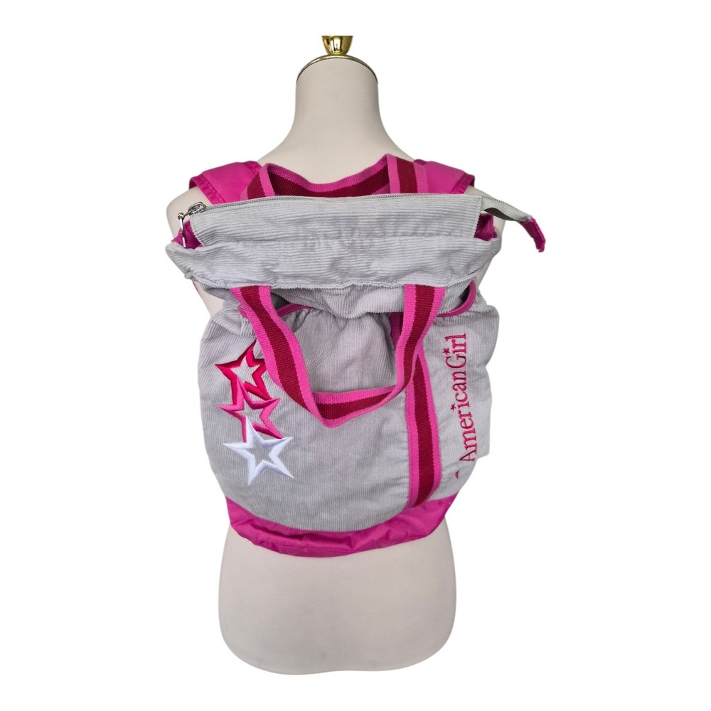 American Girl 18"‎ Doll Carrier for Girls Backpack Gray Corduroy Pink Stars Bag